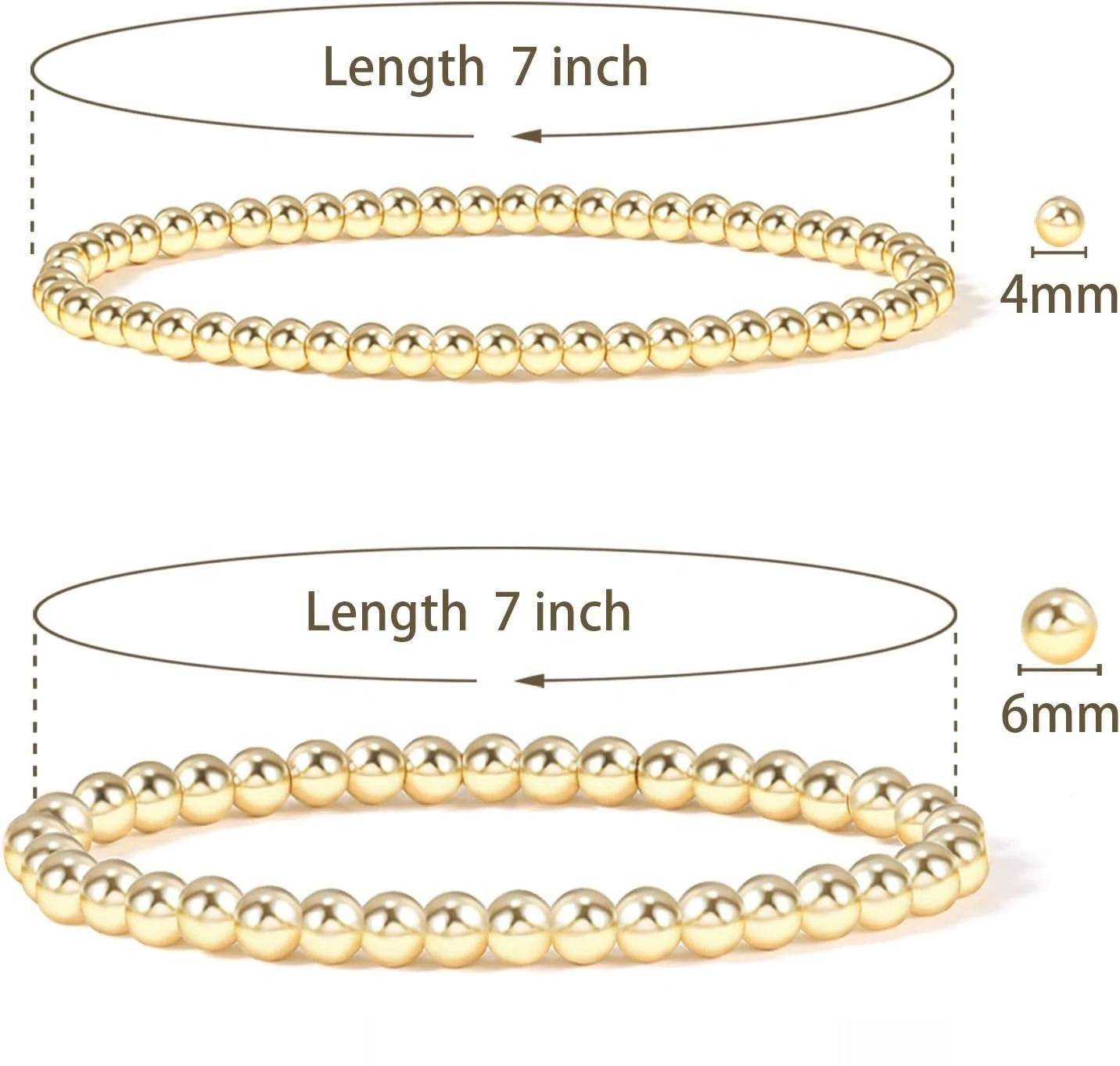 Gold Plate Bead Bracelet for Women 14K Gold Plated Bead Ball Bracelet Stretchable Elastic Hypoallergenic Bohemian Stackable