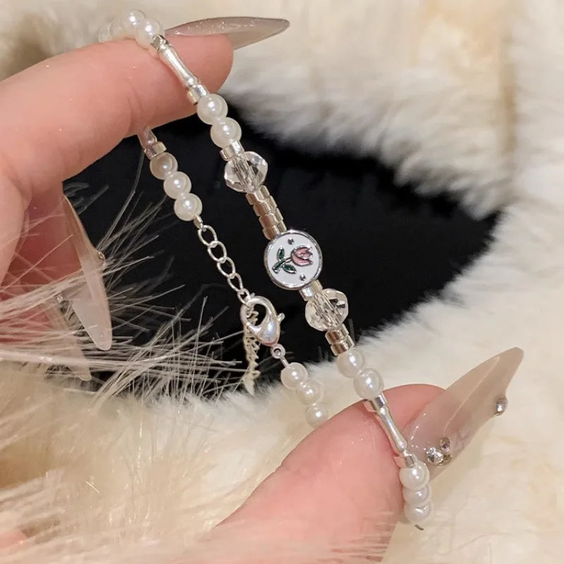 VENTFILLE 925 Sterling Silver Double Layer Pearl Bracelet for Women Girl Design Bead Korean Jewelry Dropshipping