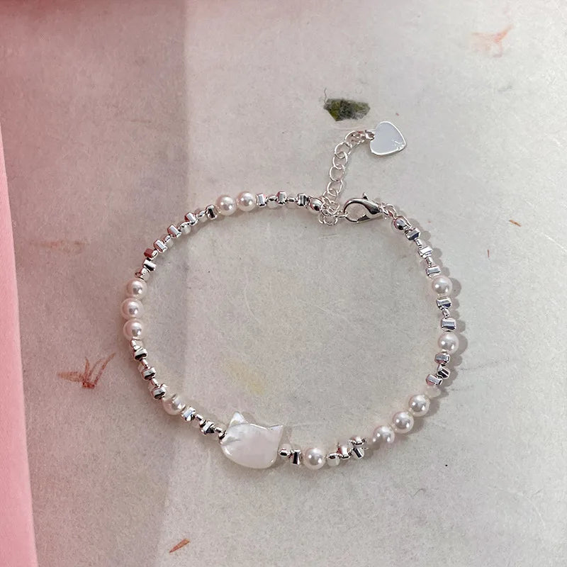 New 925 Silver Geometric Bead Pearl Punk Irregular Asymmetric Adjustable Bracelet For Woman Girl Fashion Jewelry Gift Dropship