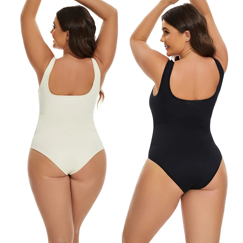 GUUDIA Ribbed Tummy Jumpsuit - Daily Shaper Bodysuit Open Crotch
