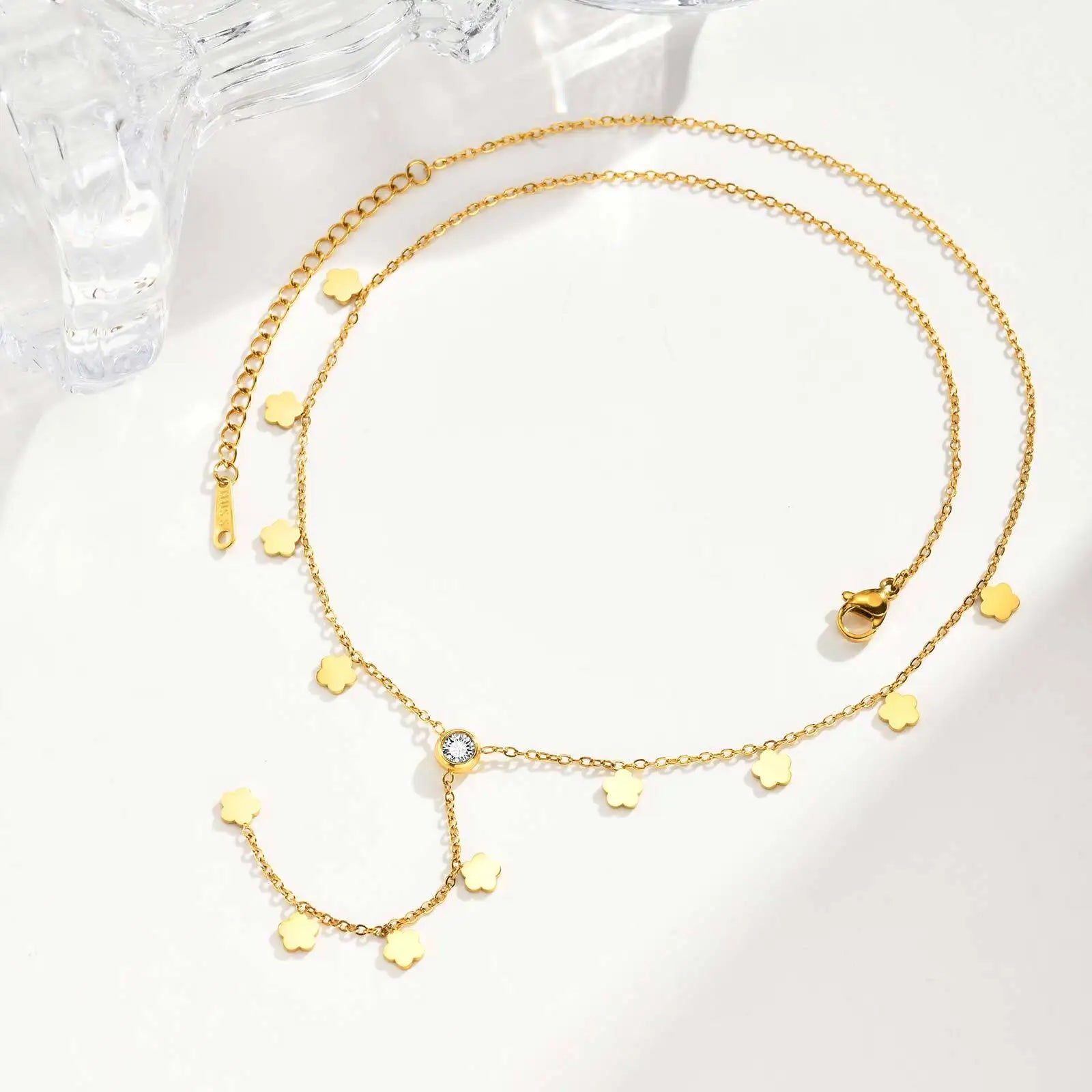 Flower Drop Necklace - Stainless Steel Y Shape Layered Floral Jewelry