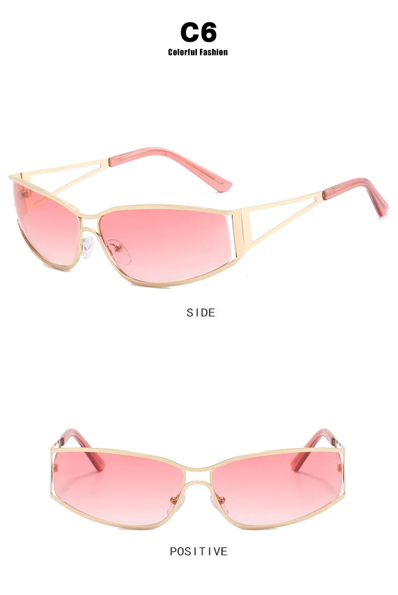 Y2K Oversized Steampunk Sunglasses - Designer Gradient Mirror Eyewear