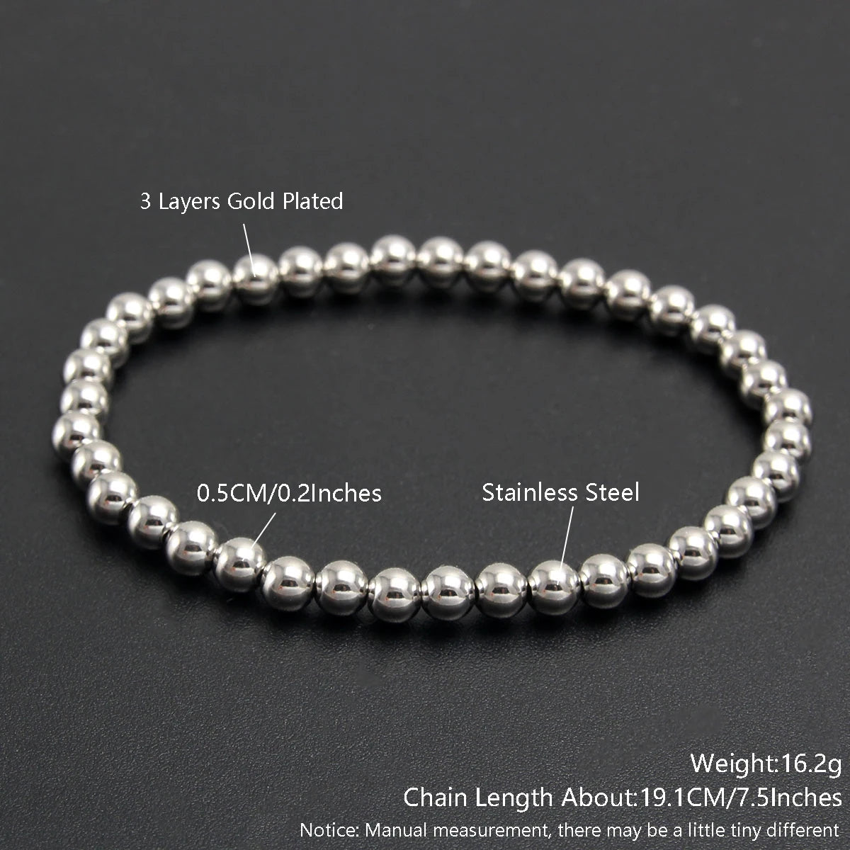 Premium Stainless Steel Beaded Bracelet Set - Stackable Ball Bracelets for Men & Women