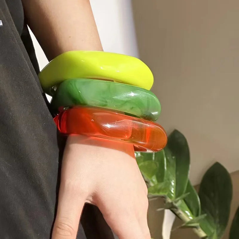 New Trend Acrylic Irregular Geometric Exaggerated Chunky Bangles for Women Resin Colorful Statement Charm Bracelet Jewelry Gifts