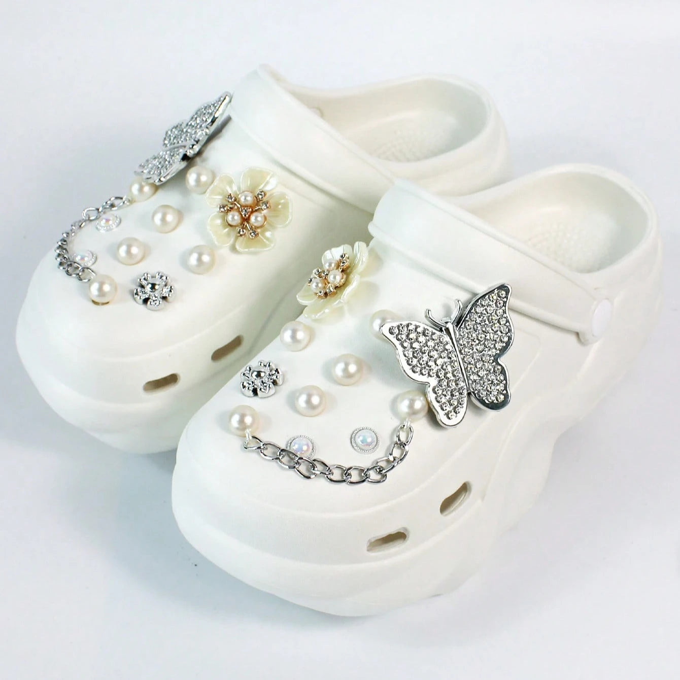 Women's DIY Silver Butterfly-Knot Clogs - Multi-Season Fashion Garden Shoes