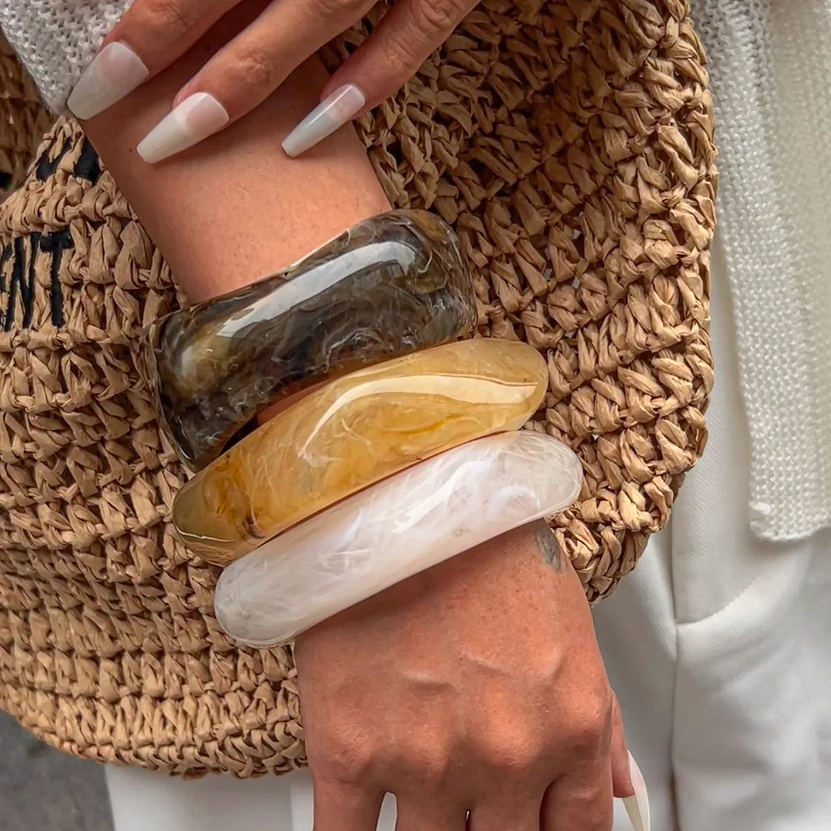 KMVEXO Vintage Chunky Coffee Thick Resin Acrylic Smudging Bangles Geometric Irregular Bangle Bracelets For Women Men Jewelry