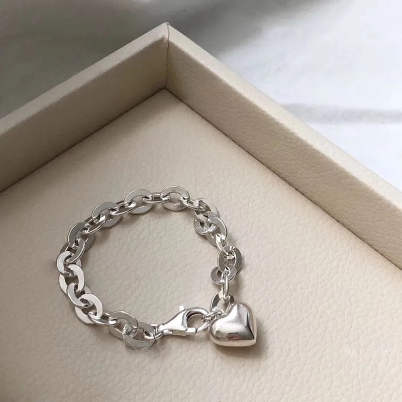 New 925 Silver Geometric Bead Punk Peace of Mind Words Irregular String Bracelet For Woman Girl Fashion Jewelry Gift Dropship