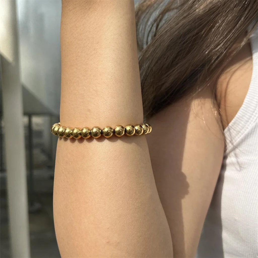 MisenBaBa Stainless Steel Ball Beads Cuff Bracelet for Women Gold Silver Color Beaded Bracelets Charms Metal Statement Jewelry
