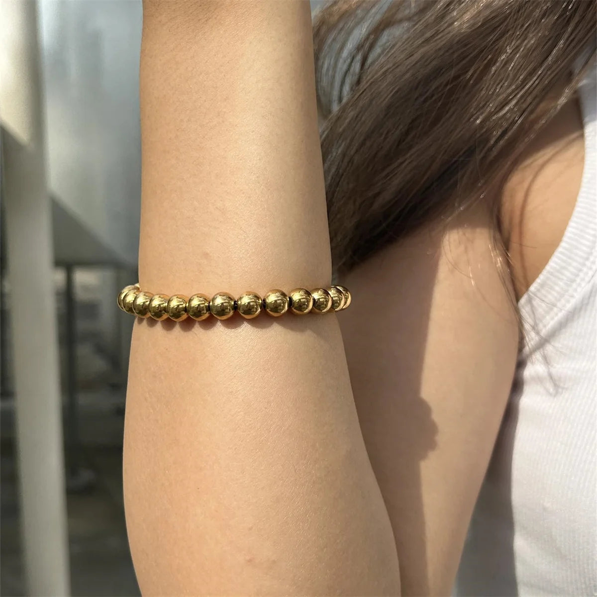 MisenBaBa Stainless Steel Ball Beads Cuff Bracelet for Women Gold Silver Color Beaded Bracelets Charms Metal Statement Jewelry