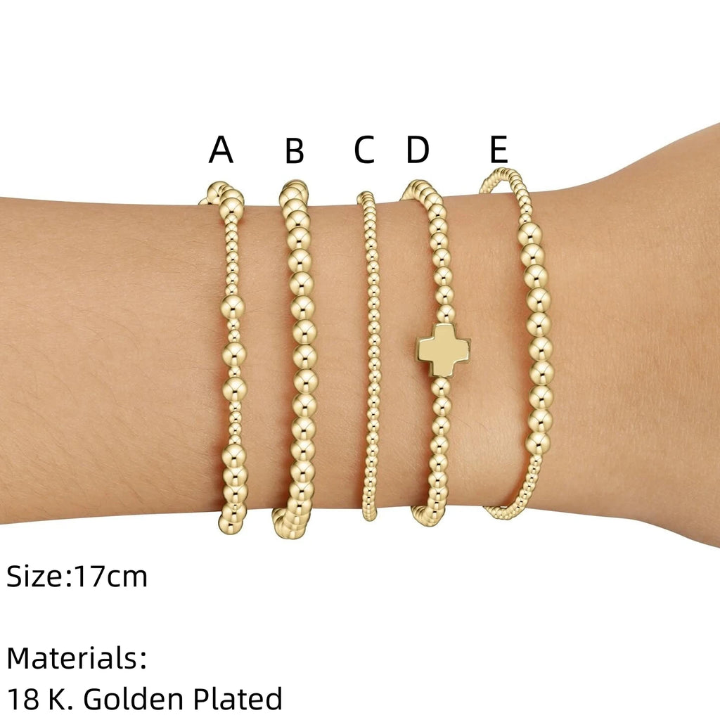 Vlen 18K Gold Plated Beads Bracelet Christian Cross Bracelets Woman Stackable Jewelry Designer Pulseras Luxury Hypoallergenic