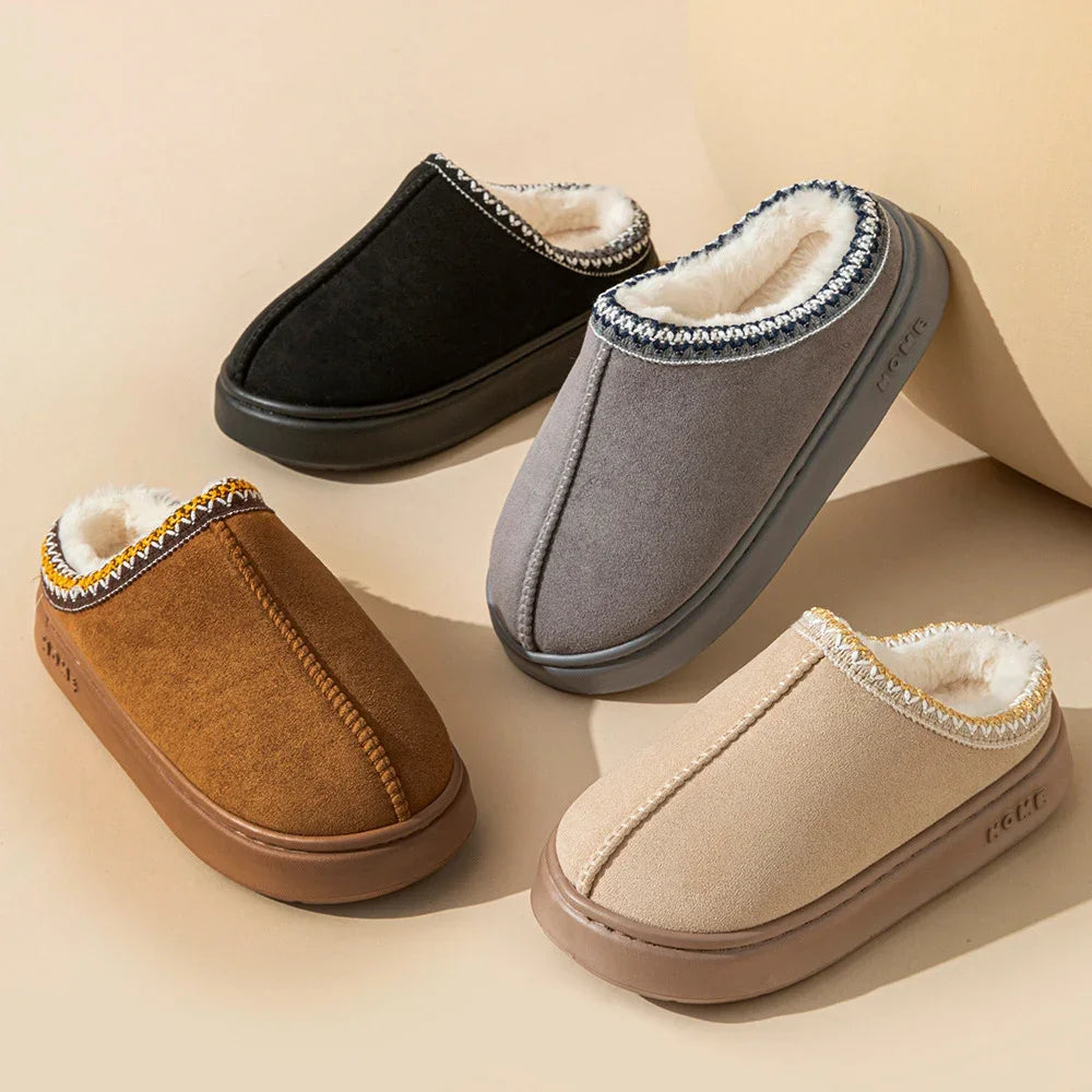 New Fashion Fluffy Platform Slippers - 2025 Winter Plush Warm Home Shoes