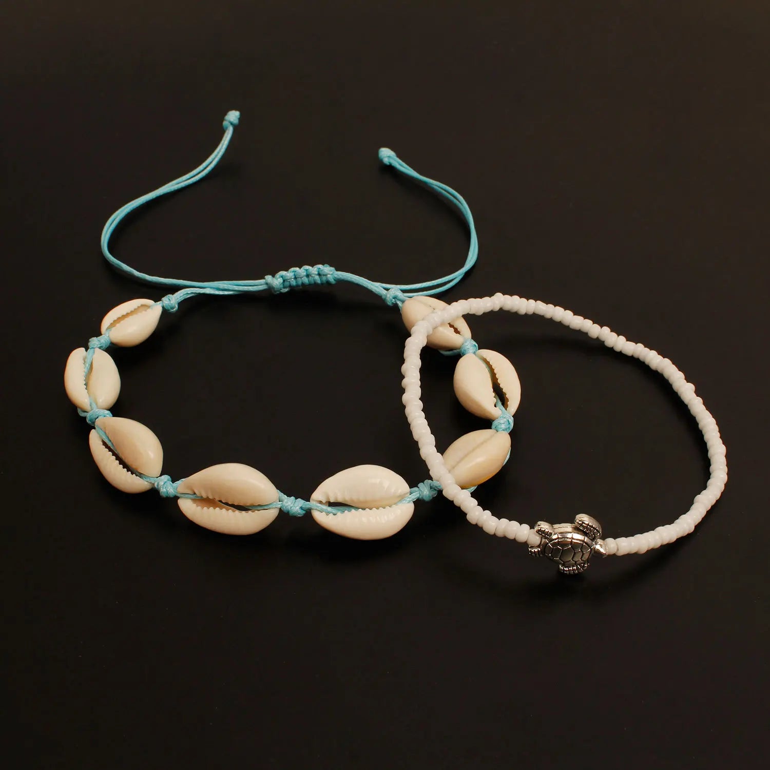 2pcs/set Summer Ocean Beach Anklet Bohemian Retro Turtle Beaded Handmade Anklet & Bracelet 2025 New Trendy Leg Foot Jewelry Gift