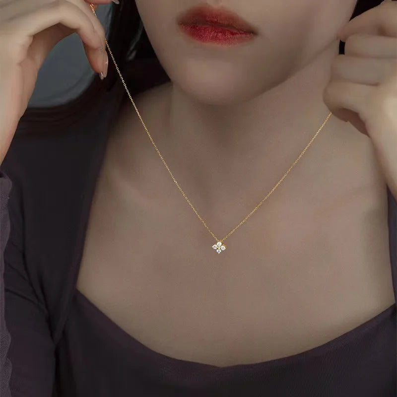 LGKGL Read S925 Sterling Silver Plated 18K Gold Sparkling Zircon Flower Necklace for Women Girl Exquisite Party Jewelry Gifts