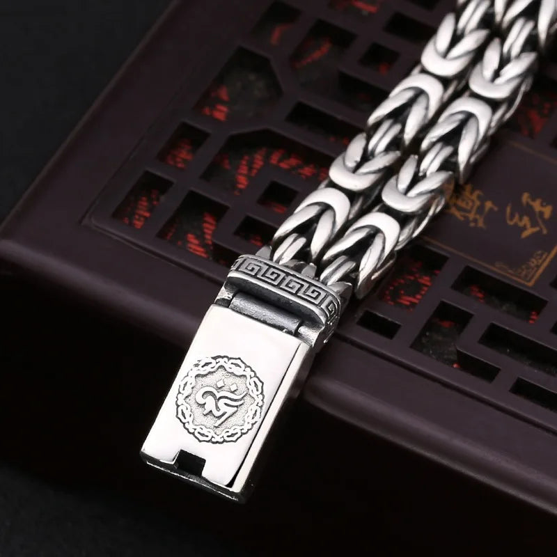S925 Sterling Silver Personalized Men and Women Bracelets Six-Character Peace Pattern Cuban Chain Jewelry Exquisite Gift