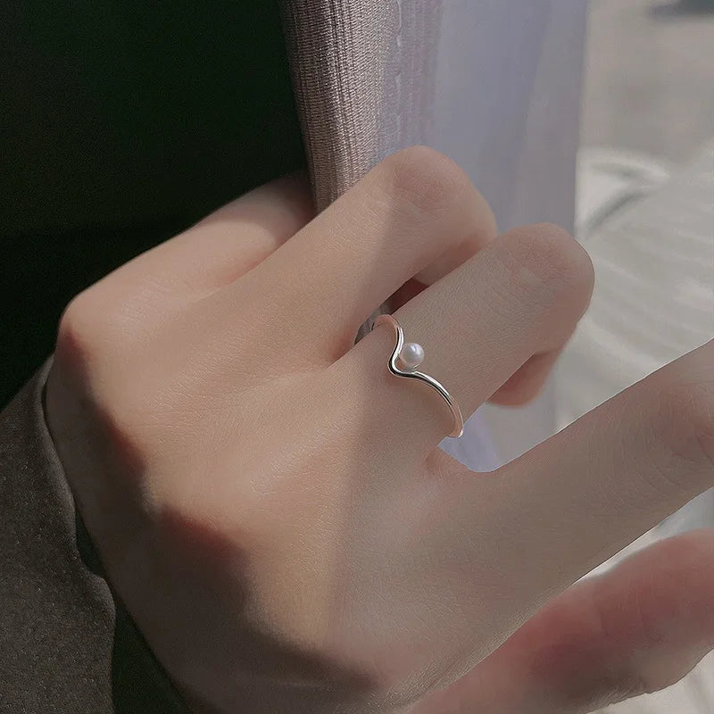 VENTFILLE 925 Sterling Silver Open Pearl Smile Stackable Finger Ring Simple Fashion Cute Adjustable For Female Jewelry Wholesale