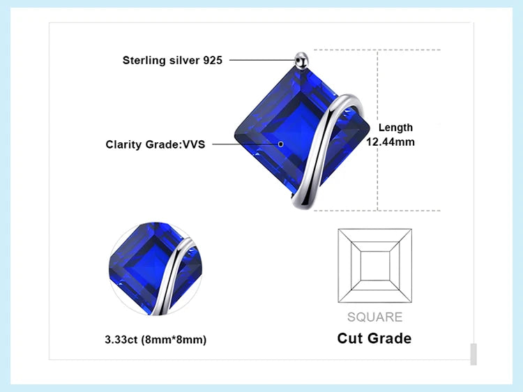 JewelryPalace 3.3ct Square Created Blue Sapphire 925 Sterling Silver Pendant Necklace for Women Gemstone Fine Jewerly No Chain