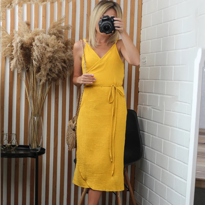 100% Cotton Gauze Elegant Dresses For Women SummerSexy Adjustable Strap Sleeveless Open Side Bandage Party Dresses Vestido