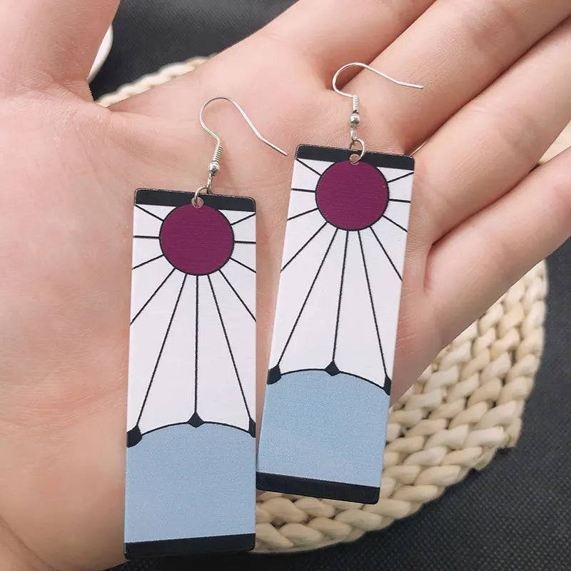 Anime Demon Slayer Kimetsu No Yaiba Kamado Tanjirou Earrings Acrylic Clip Drop Long Ear Jewelry Cosplay Props Accessories Gift