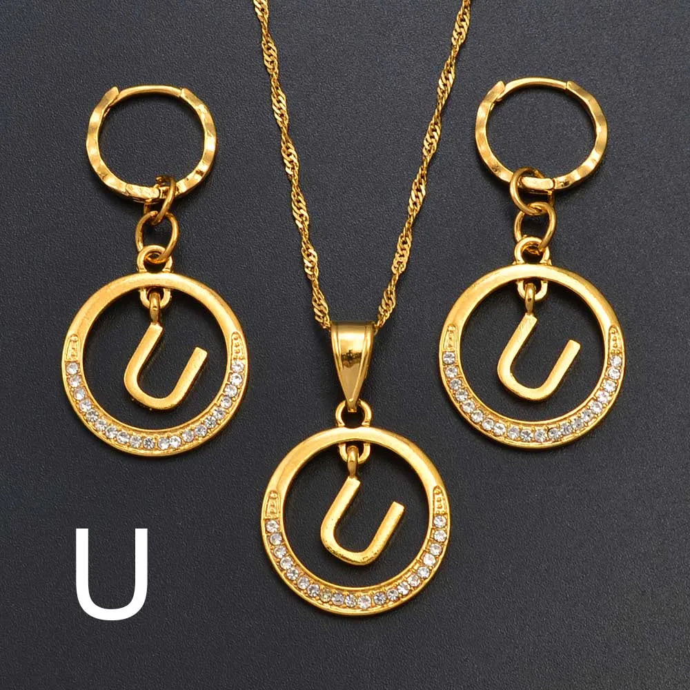 Anniyo A-Z Alphabet set Pendant Necklace and Earring set,Guam, Hawaii,African Initial Jewelry English Letters  #260306