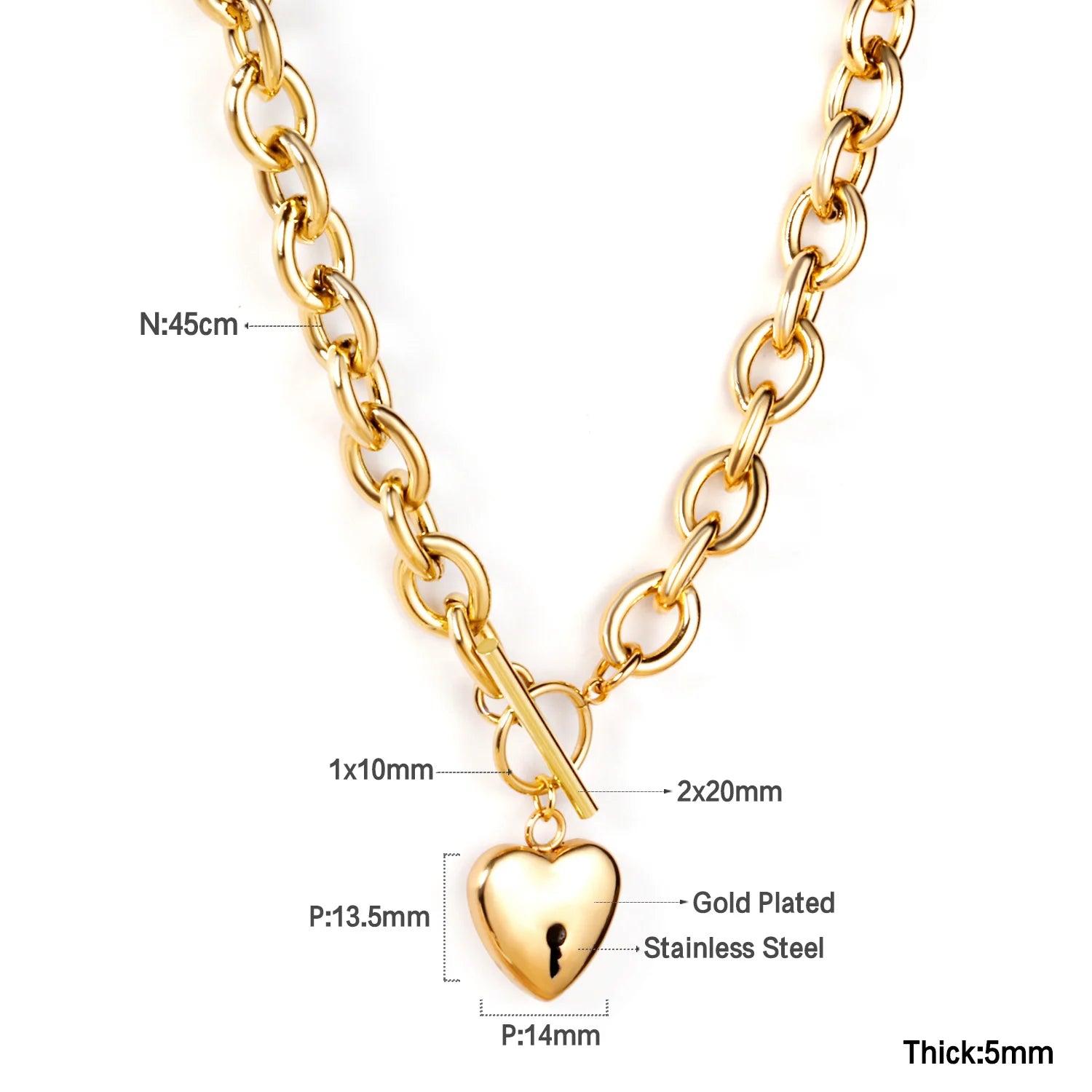 ASONSTEEL Romantic Heart Pendant Necklace For Women High Quality Golden Stainless Steel Metal Stylish Choker Valentine's Gift