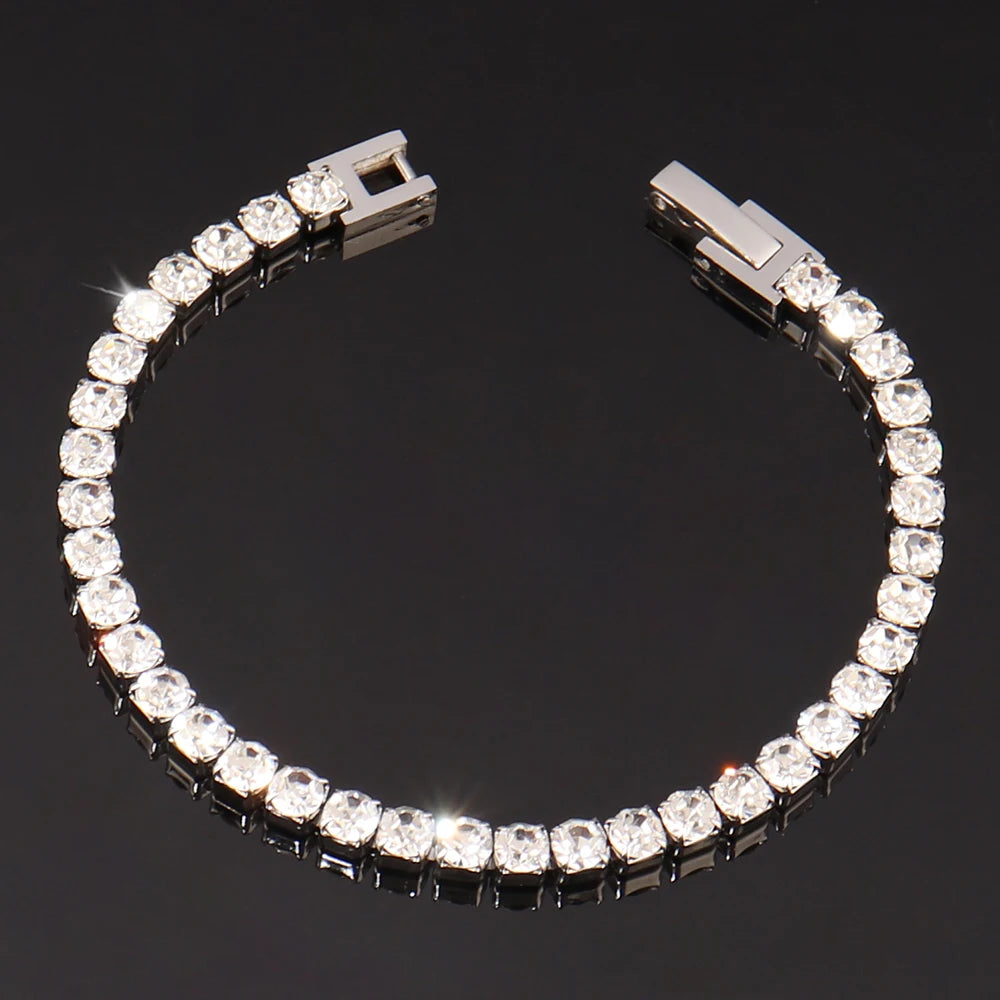 316L 4mm Stainless Steel Bracelet For Women Men's Hip Hop Tennis Chain Bracelets Luxury Color Crystal Zircon Bracelet Jewelry