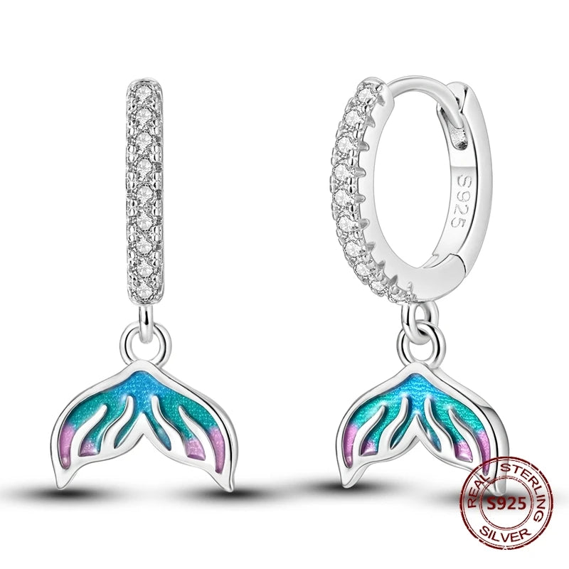 Unicorn Earrings 925 Sterling Silver Original Zircon Elephant Feather Dog Cat Blue Star Small Earrings For Women Jewelry Gift