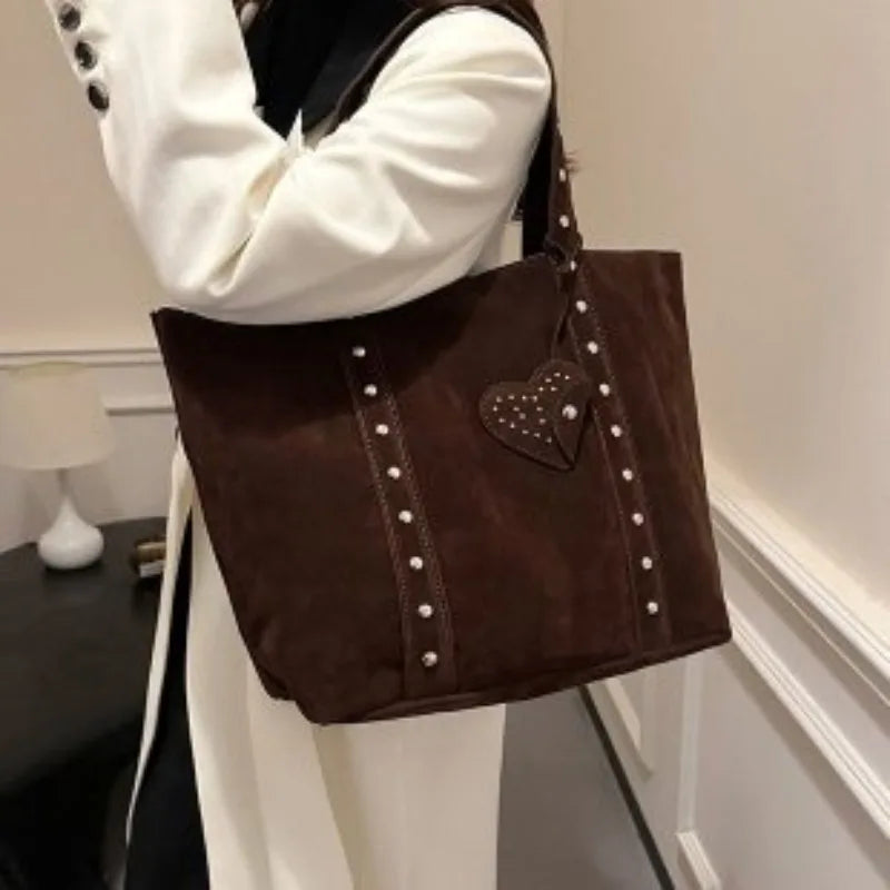 Fashion Suede Sewing Thread Shoulder Bags 2025 New Retro Versatile Commute Simplicity Solid Color Single Women's Handbag