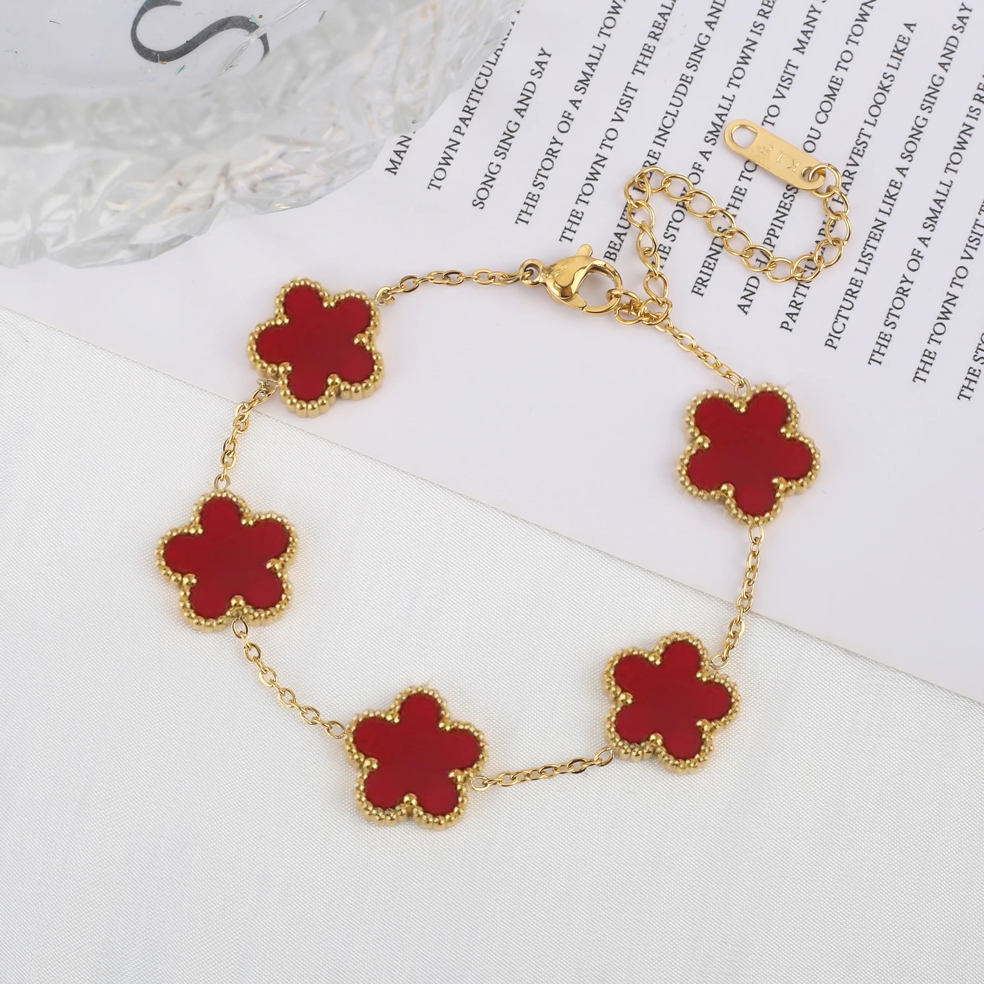 Hot Sale Stainless Steel Plum Blossom Gold Plated Bracelet High Quality Five Leaf Flower Jewelry Simple For Woman Gift Clover