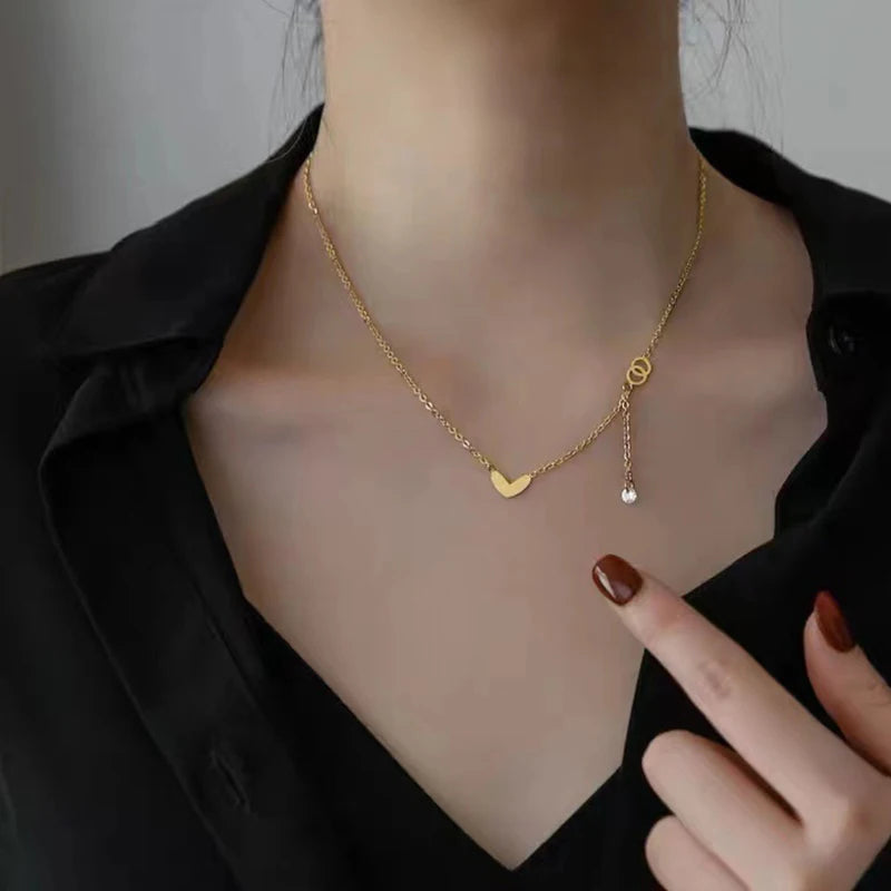Popular 925 Sterling Silver Heart-shaped Tassel Necklace Sparkling Zircon Collarbone Chai Women's Fashion Jewelry Birthday Gift