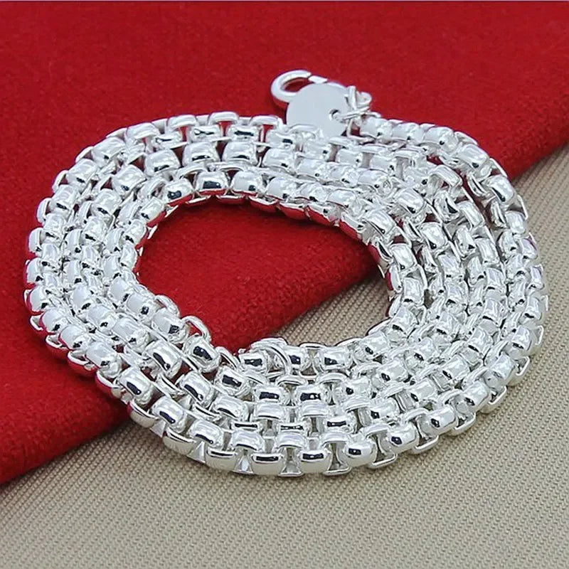Wholesale 45-60cm 925 Sterling Silver 4mm Round Box Chain Necklace Bracelet set For Women Men Boy Wedding Engagement Charm