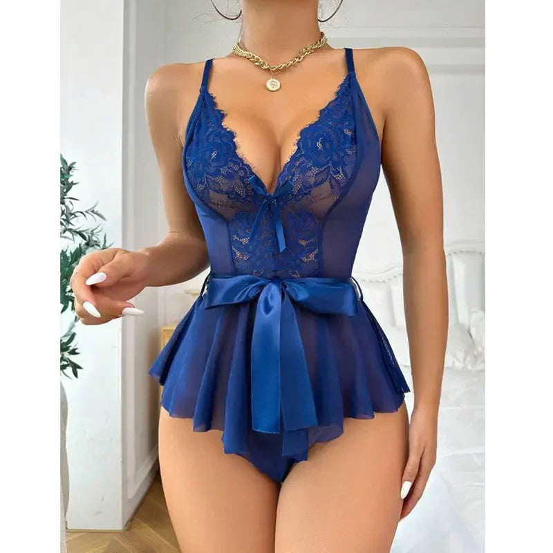 Sexy Lingerie for Women Transparent Porno Teddy Costumes Babydoll Lace Dress Plus Size Underwear Open Bra Sleepwear Lingerie