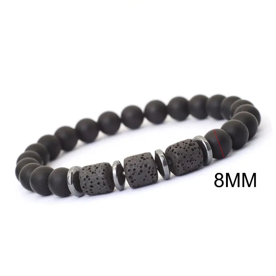 YIZIZAI Black Matte Onyx with Cube Lava Bracelet Yoga Balance Energy Stretch Bracelet Men Women Natural Gemstone Healing Jewelry