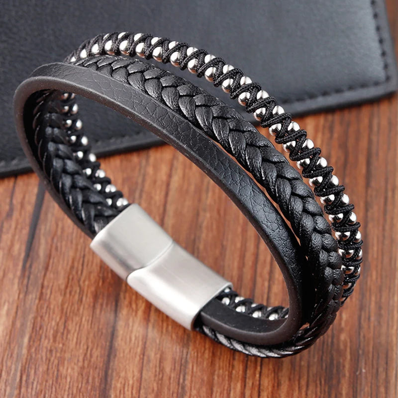 Leather Bracelet Infinity Shape Special Popular Pattern Men's Bracelet for Men Stainless Steel Jewelry Accessories Gift