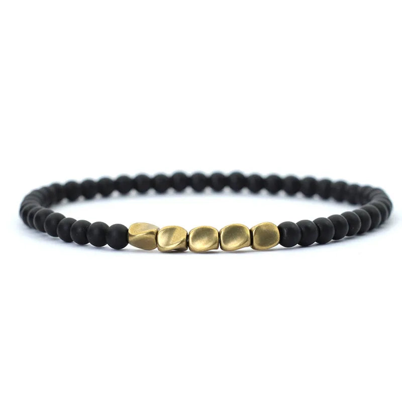 New Men 4mm Bracelet Irregular Copper Beads Strand Braclet Minimalist Black Onyx Stone Braslet Pulsera Hombre Gift For Him Joias