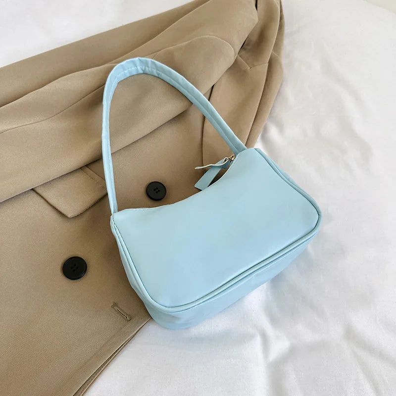 Retro Soft PU Leather Women Shoulder Underarm Bags Casual Solid Color Small Top-Handle Handbags Ladies Fashion Shoulder Bags