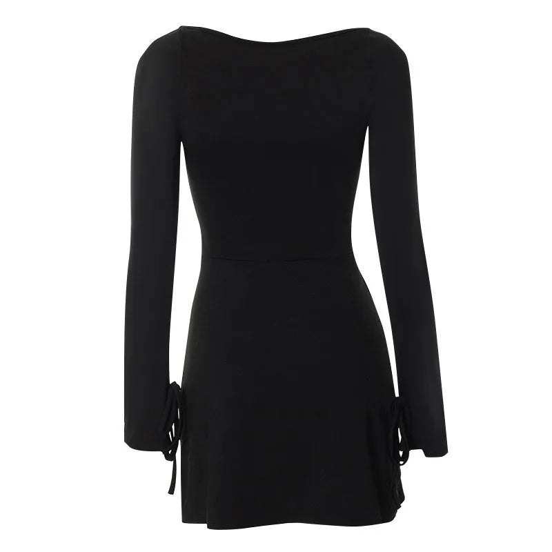 Women's Long Sleeve Bodycon Mini Dress - Spring Fashion Lace-up Split