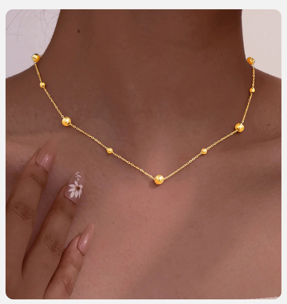 Vnox Dainty Beads Chain Necklaces for Women Girls, Gold Plated Cable O Links Choker Collar