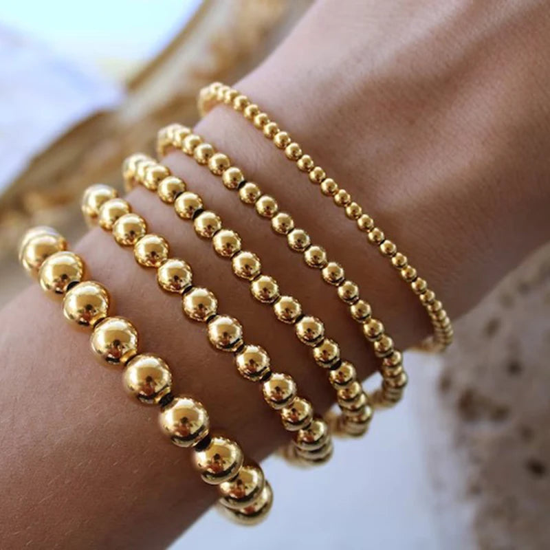 Premium Stainless Steel Beaded Bracelet Set - Stackable Ball Bracelets for Men & Women