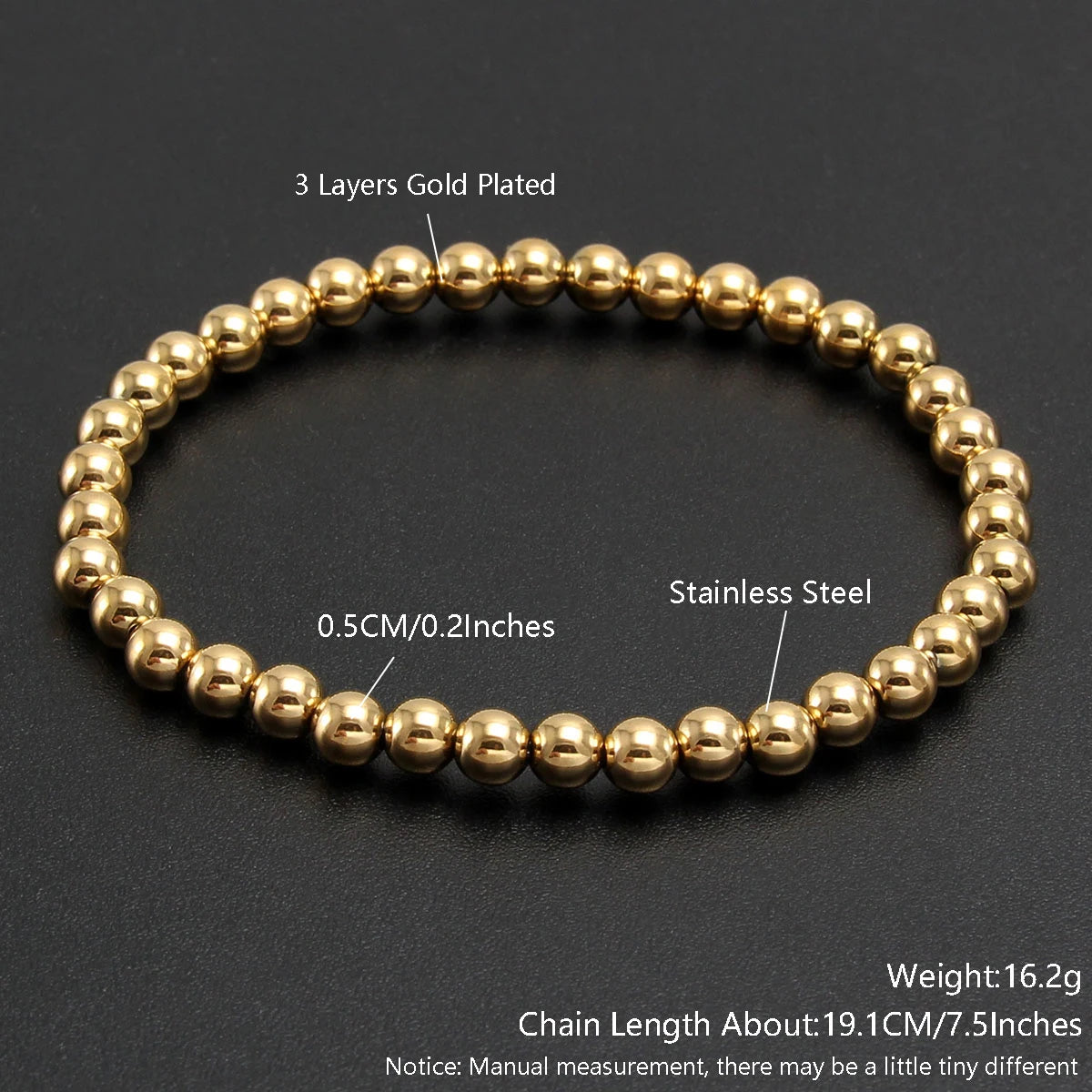 Premium Stainless Steel Beaded Bracelet Set - Stackable Ball Bracelets for Men & Women