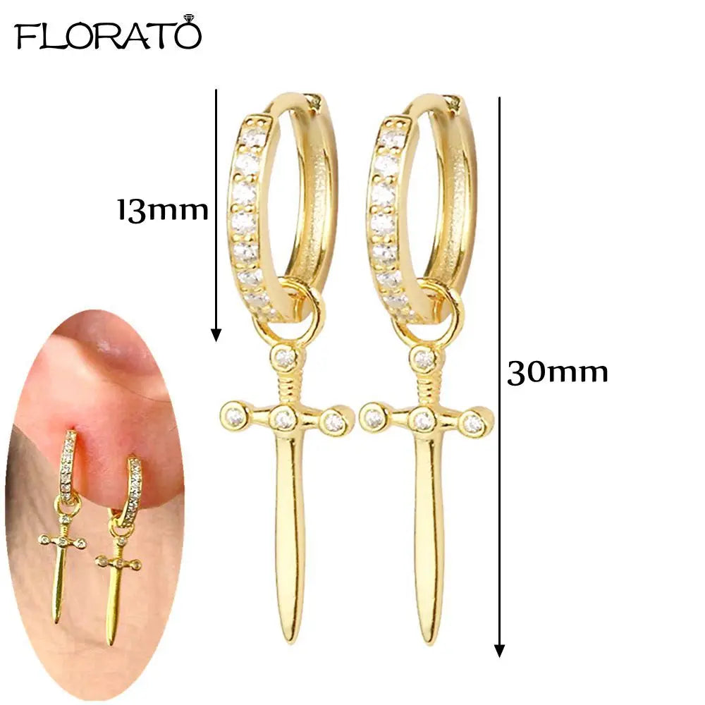 925 Sterling Silver Needle Punk Spike Rivet Hoop Earrings For Women Huggie Earrings Ear Cuff Piercing Earring Gothic Jewelry