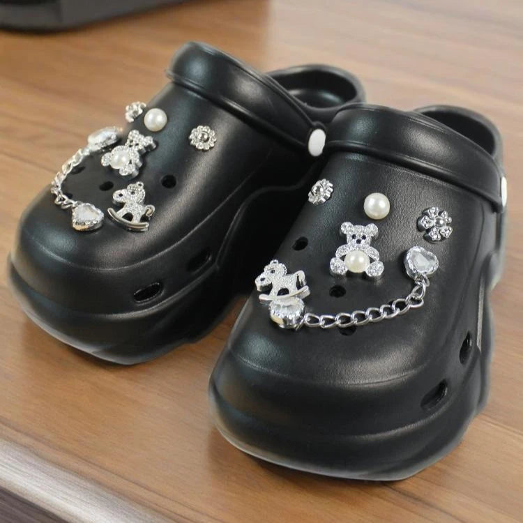 Women's DIY Silver Butterfly-Knot Clogs - Multi-Season Fashion Garden Shoes