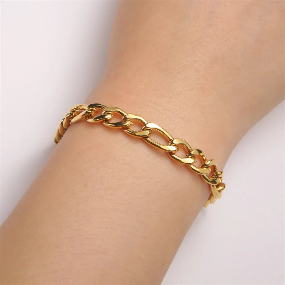 My Shape Fashion Cuban Chain Men Bracelet Stainless Steel 3/5/7/9mm Width Chain Bracelets Figaro Chain Boy Wrist Jewelry Couple