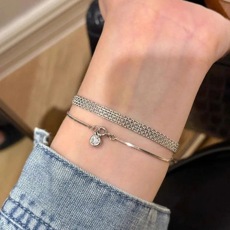 Stainless Steel Watch Strap Bracelets Vintage Woven Strap Bracelet for Women Daily Simple Versatile High-end Jewelry Girl's Gift