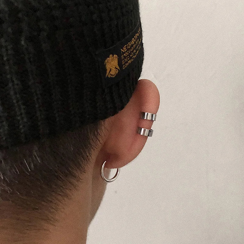 Korean Men's Ear Cuff Fashion Titanium Steel Clip Earrings For Men Single Ear Clips Without Pierced Ears Stainless Steel Jewelry