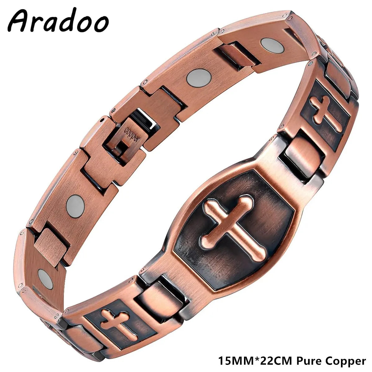 ARADOO Men's Pure Copper Bracelet 3500 Gauss 3X Strongth Magnetic Therapy Link Bracelets