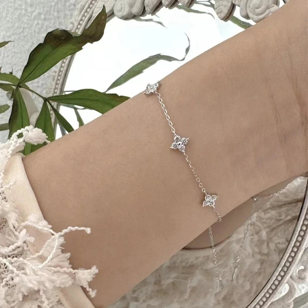 18K Gold Four Leaf Clover Jewelry Set - Necklace Bracelet Earrings Women