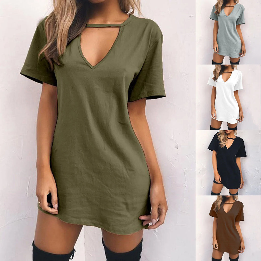 Sexy Elegant Dress Wrap Deep V Neck Cut Out Loose Dress Women Solid Color Short Sleeve Mini Dress Club Party Vestidos