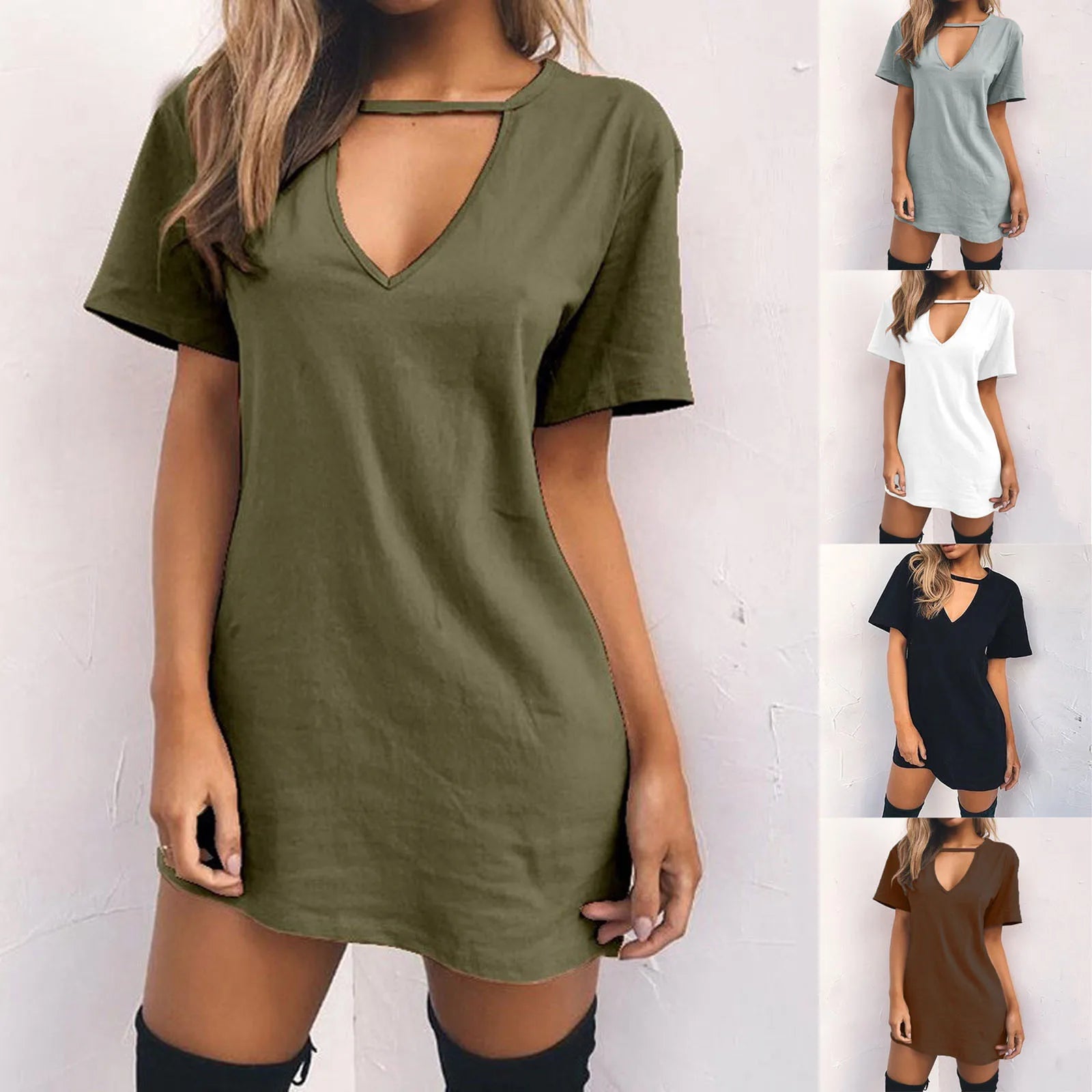 Sexy Elegant Dress Wrap Deep V Neck Cut Out Loose Dress Women Solid Color Short Sleeve Mini Dress Club Party Vestidos