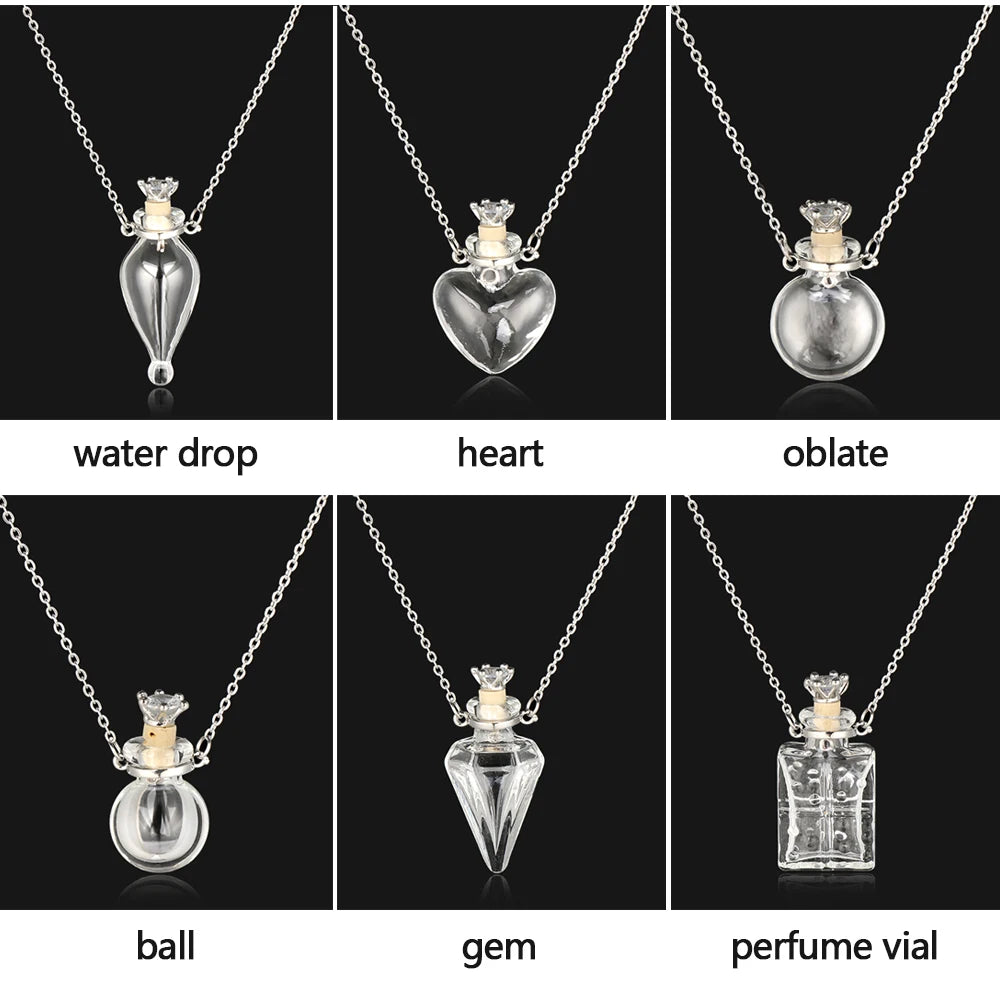Openable Water Drop Heart Steel Chain Perfume Vial Necklace Wishing Bottle Pendant Essential Oil Diffuser Memorial Jewelry Gifts