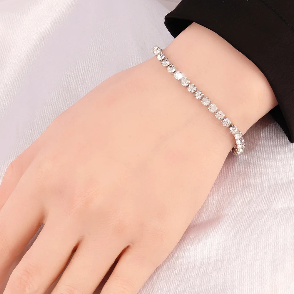 316L 4mm Stainless Steel Bracelet For Women Men's Hip Hop Tennis Chain Bracelets Luxury Color Crystal Zircon Bracelet Jewelry
